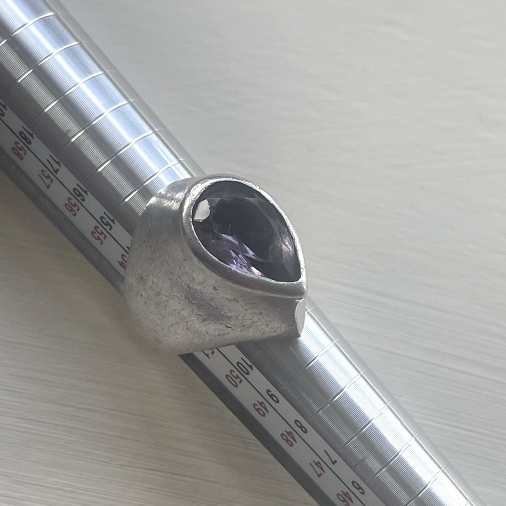 Vintage .925 Artisan Mexican Silver Amethyst Modernist Style Ring Size 6